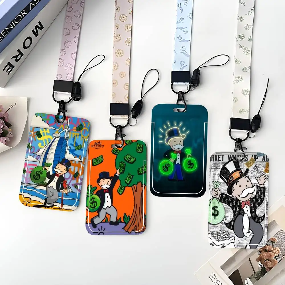 

D-Dollar Alec Monopoly Man ID Card Holder Neck Strap Pendant Door Badge Holder Lanyards Keychain Work Credential Case Gift
