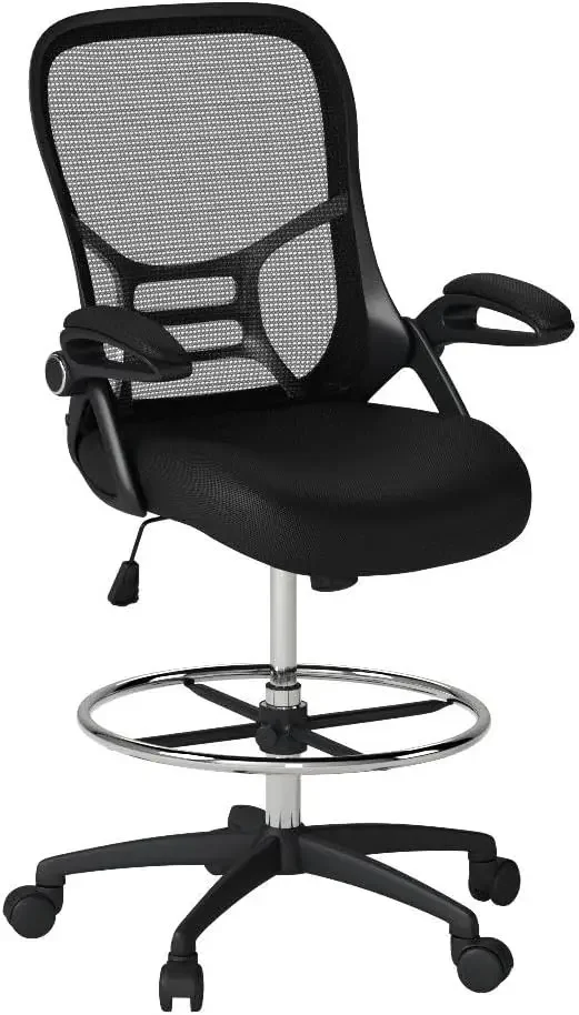[Discounted Price!]Drafting Chair Tall Office Chair High-Back Mesh Standing Desk Stool with Adjustable Footrest Ring and Flip-Up