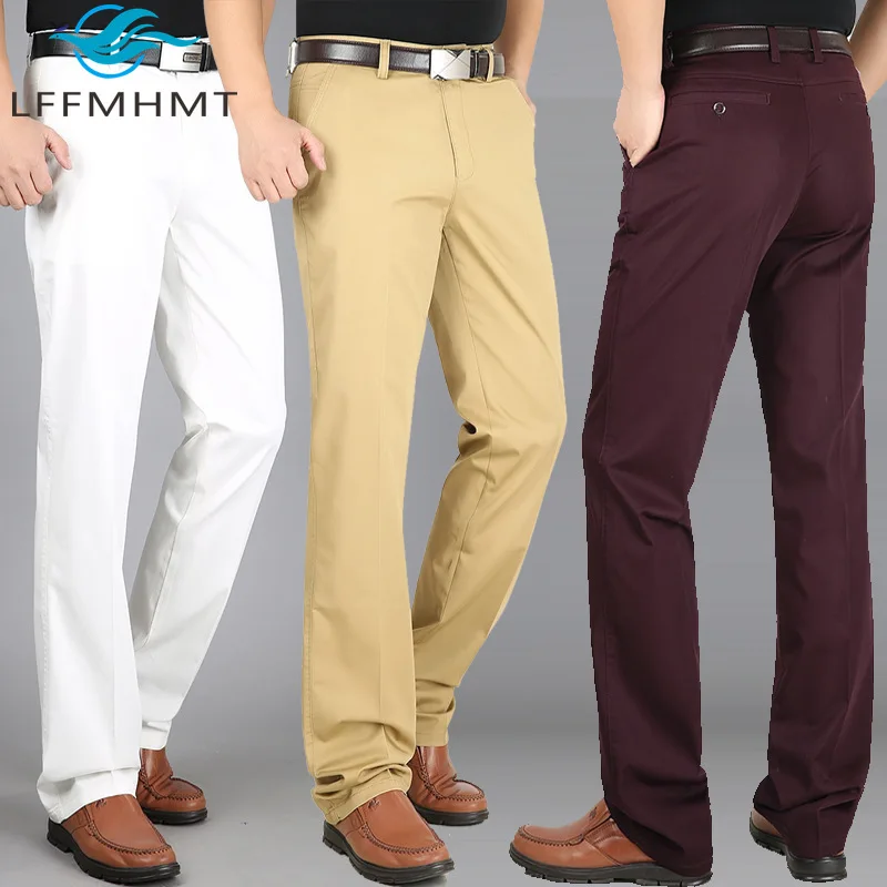 New Summer Fashion Men's Elasticity Casual Pants Good Quality Business Style Solid Color Simple Basic Classical Thin Trouser