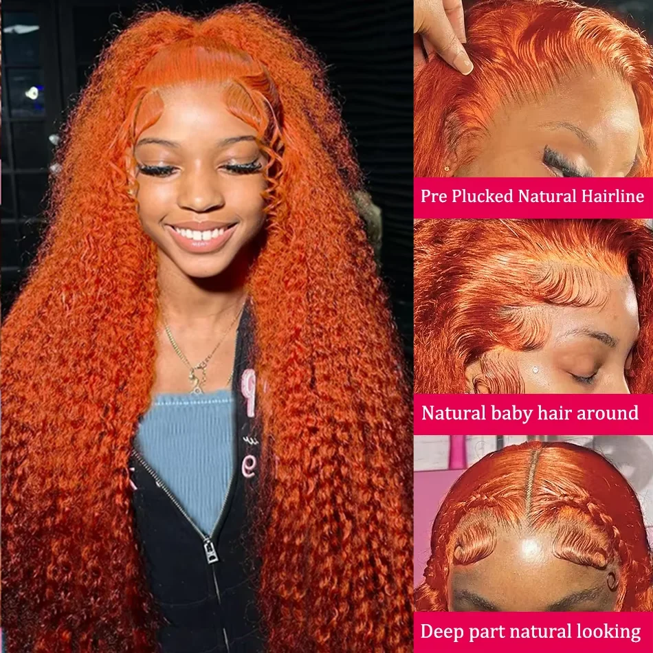 30 36 Inch Curly Orange Ginger Human Hair Wig 100% For Women Water Wave Lace Front Wig 13X4 13X6 Hd Lace Deep Wave Frontal Wigs