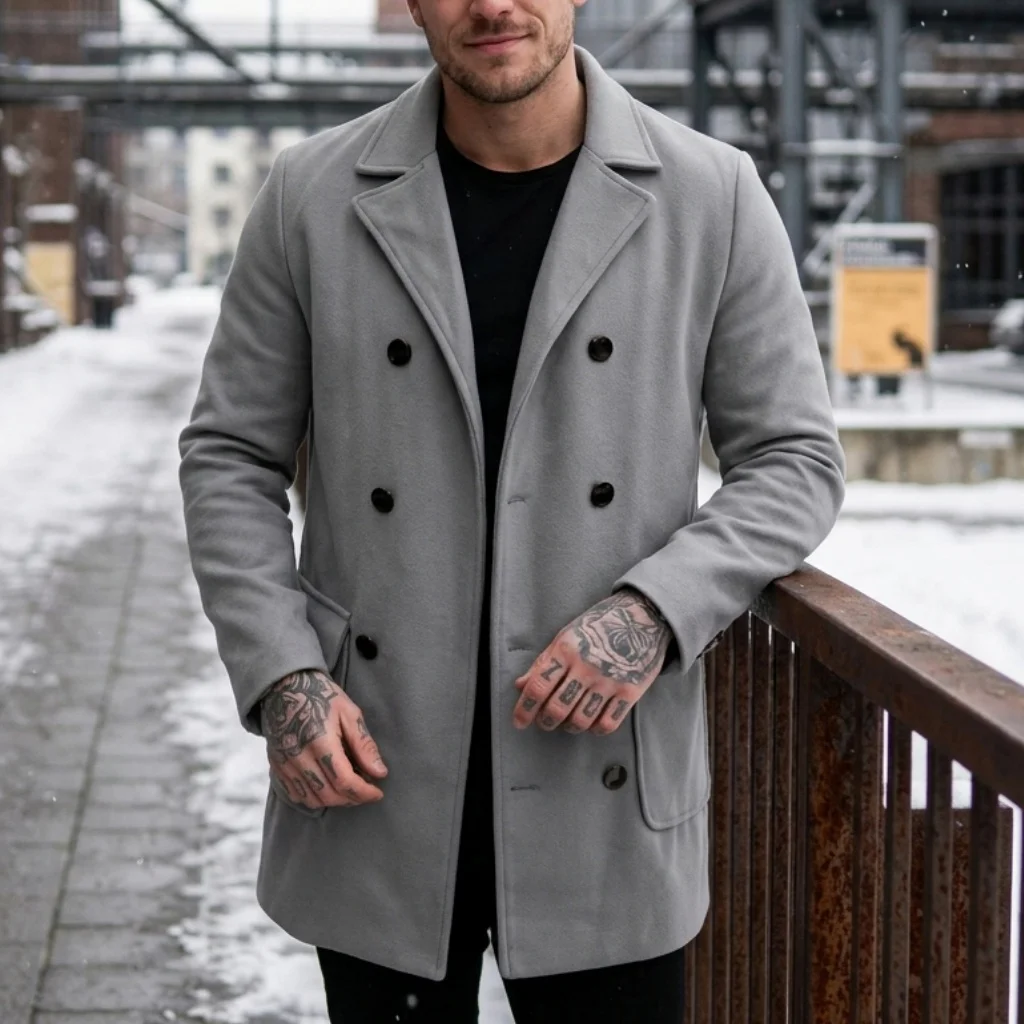 

New Winter Men's Double-Breasted Mid-Length Trench Coat Windproof Warm Lined Multi-Pocket Outdoor Mature Streetwear Perfect Fit