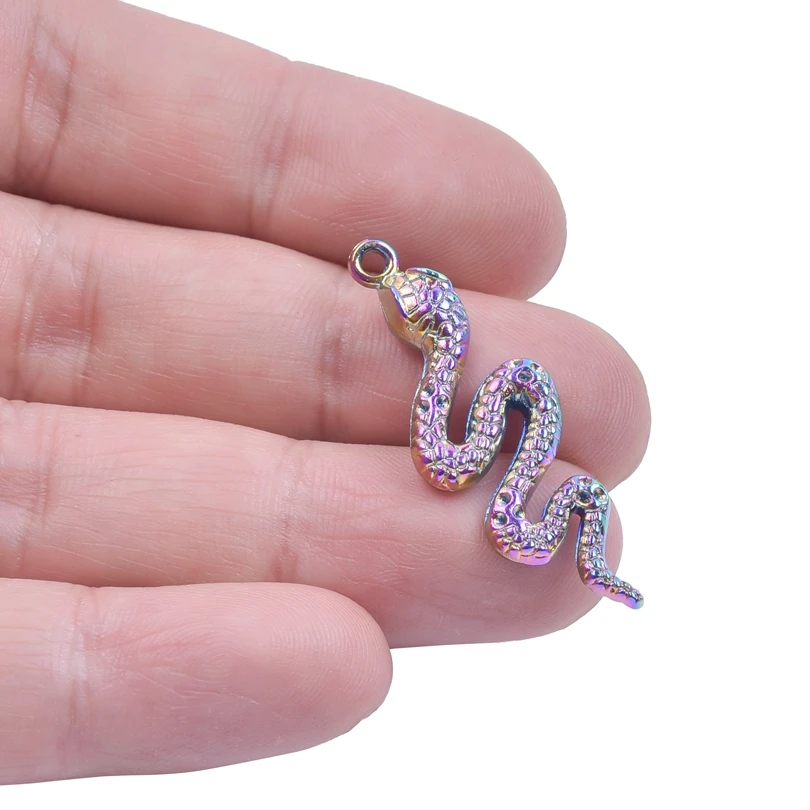 5pcs/Lot Fashion Rainbow Color Snake Charms Alloy Animal Pendant For Necklace Earrings Bracelet Jewelry Making DIY Accessories