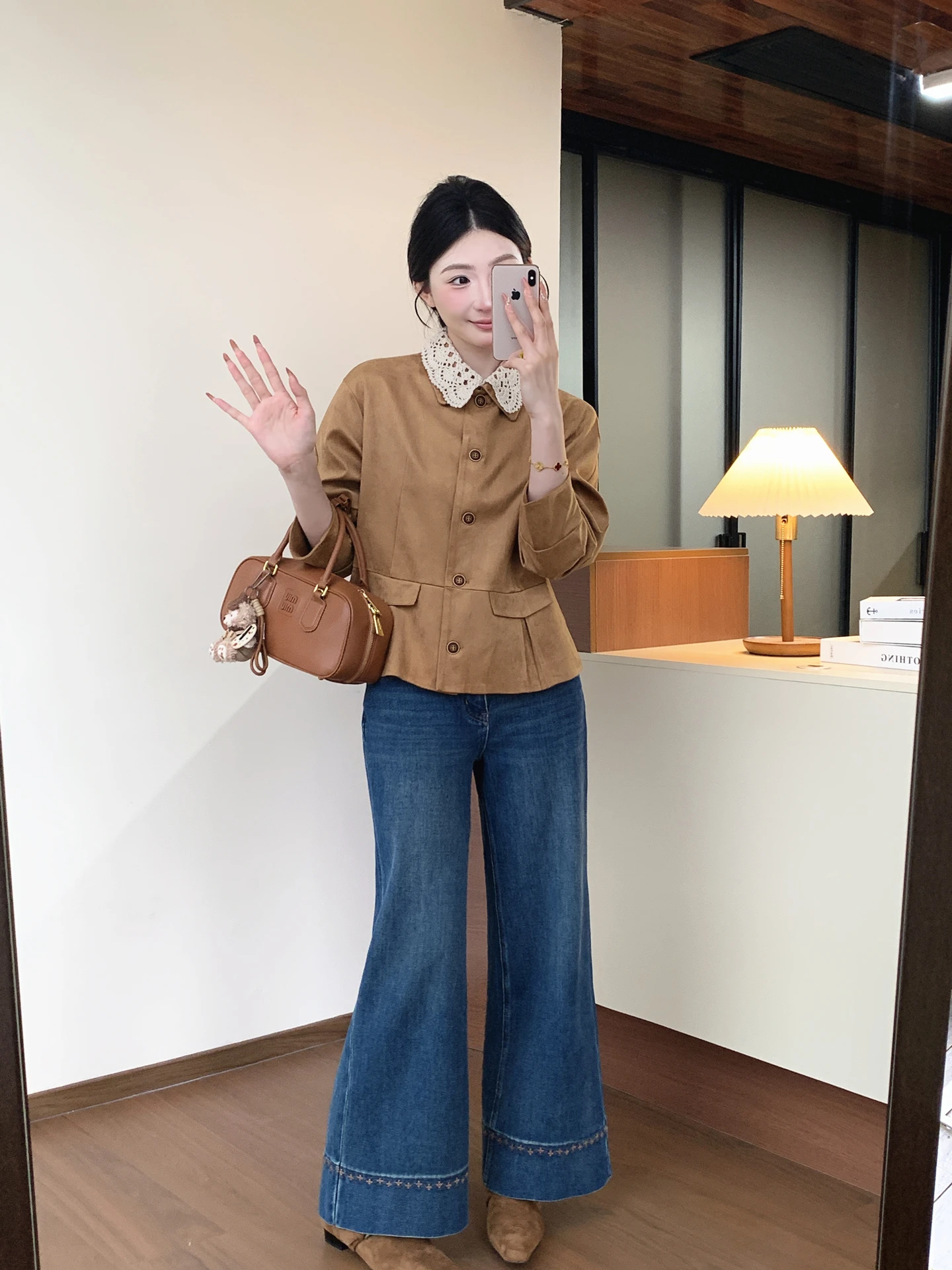 

Женское замшевое пальто Ele ort, весна 2026, дизайнерское, с эффектом оленьей кожи, на крючках, с омолаживающим эффектом, премиум-класса