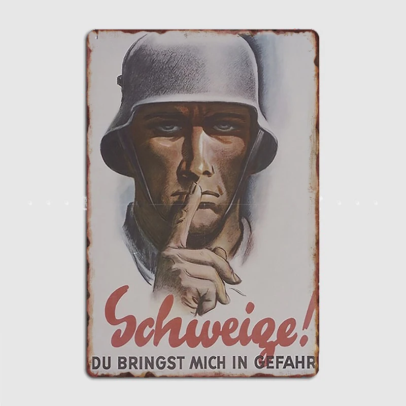 WWII Keep Quiet Vintage German Poster Metal Sign Mural Painting Cinema Living Room Cinema Funny Tin Sign Poster