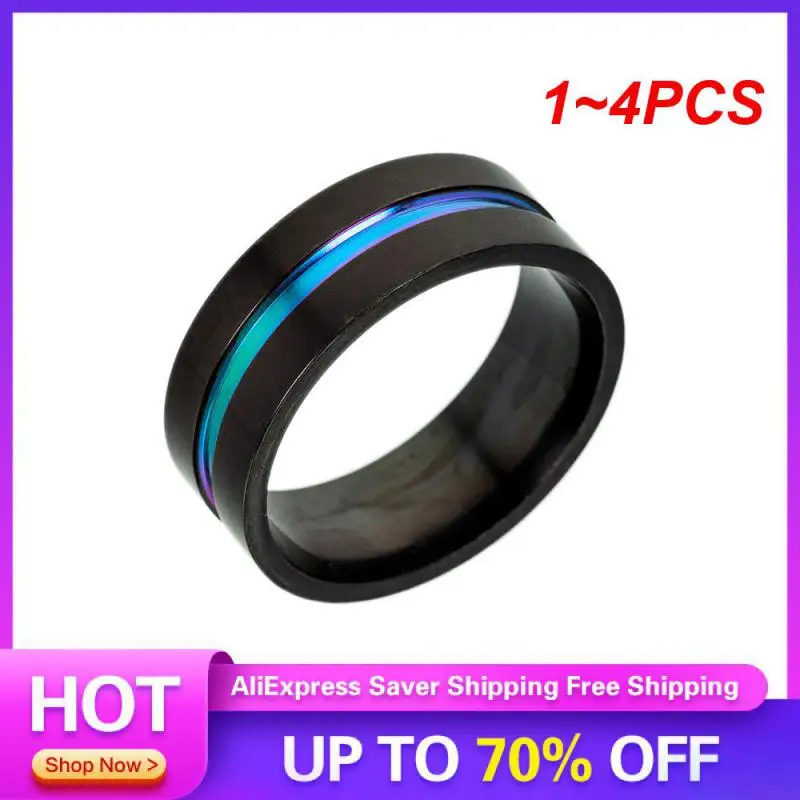 1~4PCS Black Gem Unique Design Modern Men's Fashion Accessory Stainless Steel Ring Fashion Accessories Must-have Black Metal