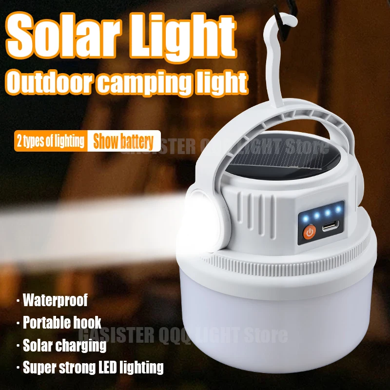 

Солнечная светодиодная лампа, водонепроницаемый уличный перезаряжаемый портативный фонарь, ночной кемпинг, барбекю, палатка, отключение, подвесная аварийная лампа