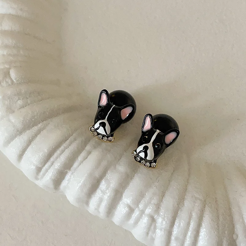 

Cartoon Zircon Oil Drip French Bulldog Stud Earrings for Women Girls Cute Exquisite 925 Silver Needle Ear Studs Jewelry Gifts