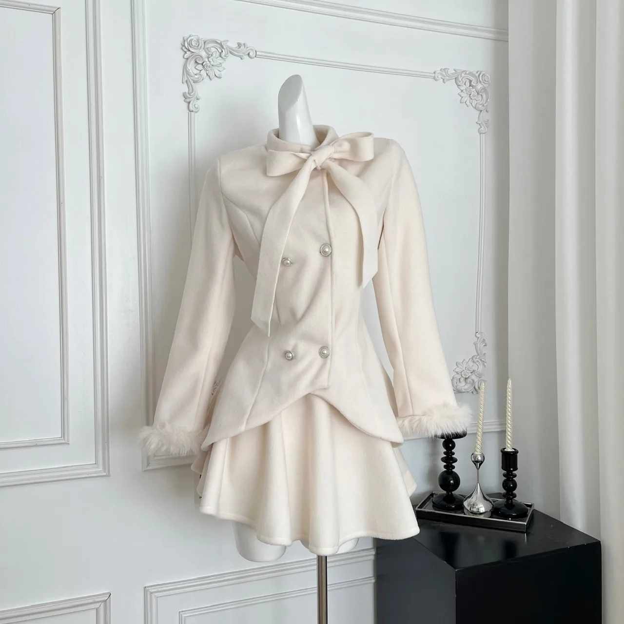 

Ele белый шерстяной тюнер, осенне-зимний приталенный пошивный модный женский кардиган на пуговицах, милый комплект из двух предметов