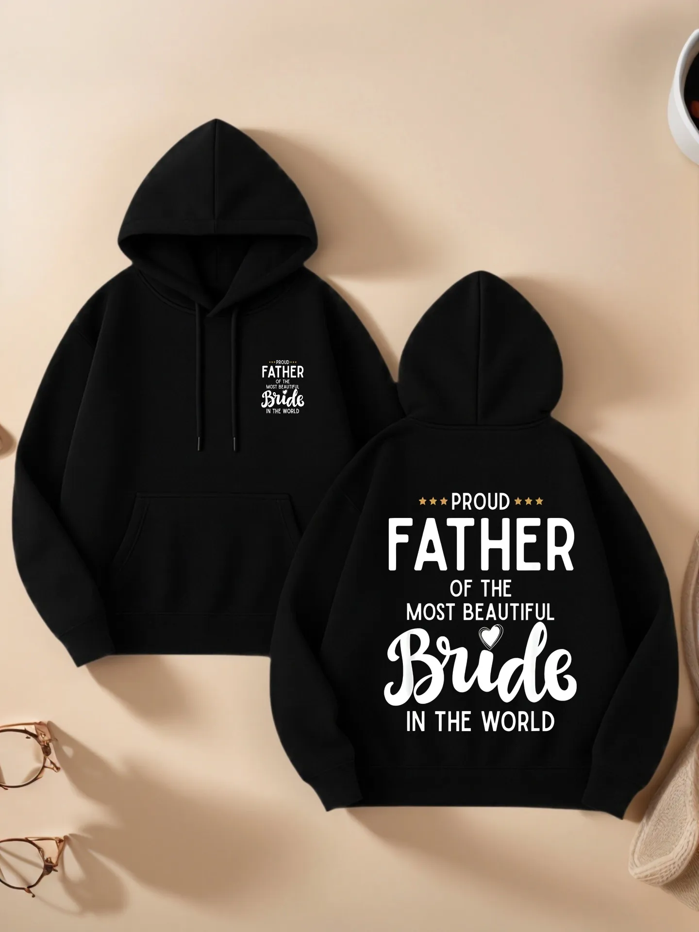

Essential Hoodie, Father of the Bride Letter Print, Casual Aesthetic, Soft Fabric, Casual Everyday Wear, For Men