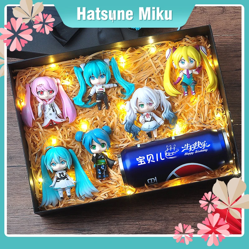 6pcs/set 10CM Hatsune Miku Anime Cos Figure Gift Box Stock for Boys Girls Birthday Valentine Surprise Present Car decoration