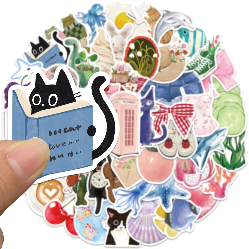 

10/30/50/100pcs Healing Watercolor Diary Stickers Ins Style Cartoon Sticker DIY Water Bottle Diary Phone Fridge Decals Packing