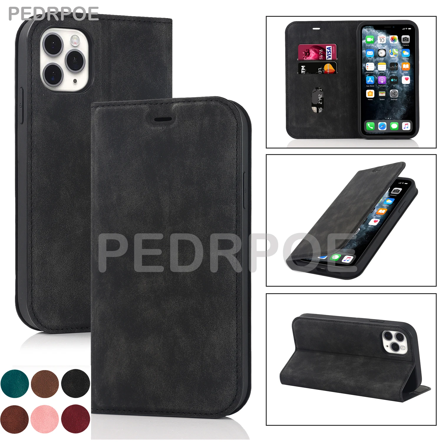 محفظة جلدية قابلة للطي غطاء هاتف آيفون 11 برو XS ماكس XR X 7 8 6 6s Plus SE فاخر ماتي فرك حافظة حماية مقاومة للصدمات #1
