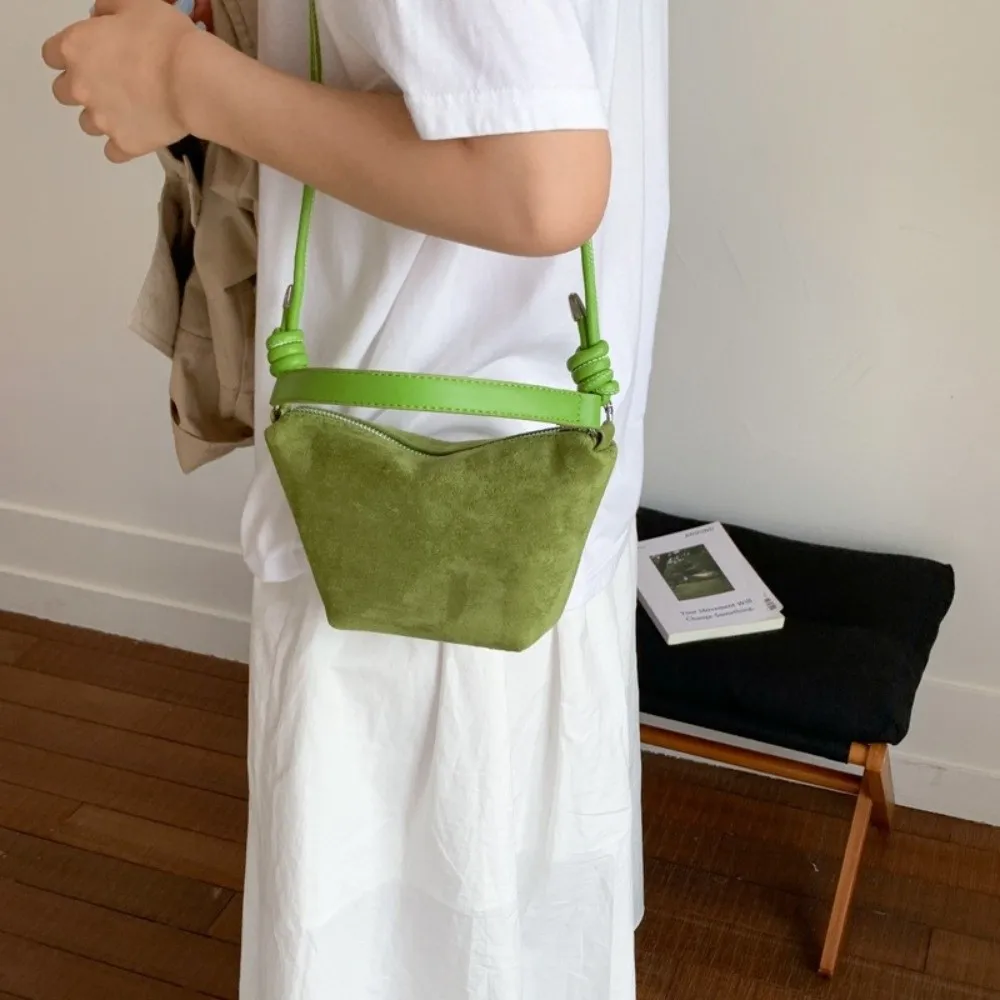 Casual Korean Suede Handbags Leisure Candy Color Frosted Shoulder Purse Zipper Small Crossbody Bags Women