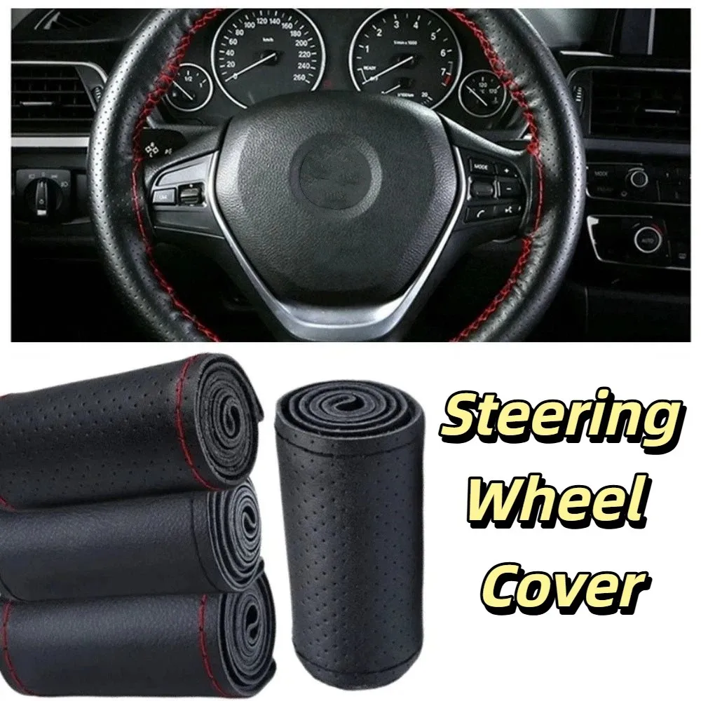 Microfiber Leather Steering Wheel Cover Breathable Material Soft Texture Auto Steering Wheel Protector Fine Stitching