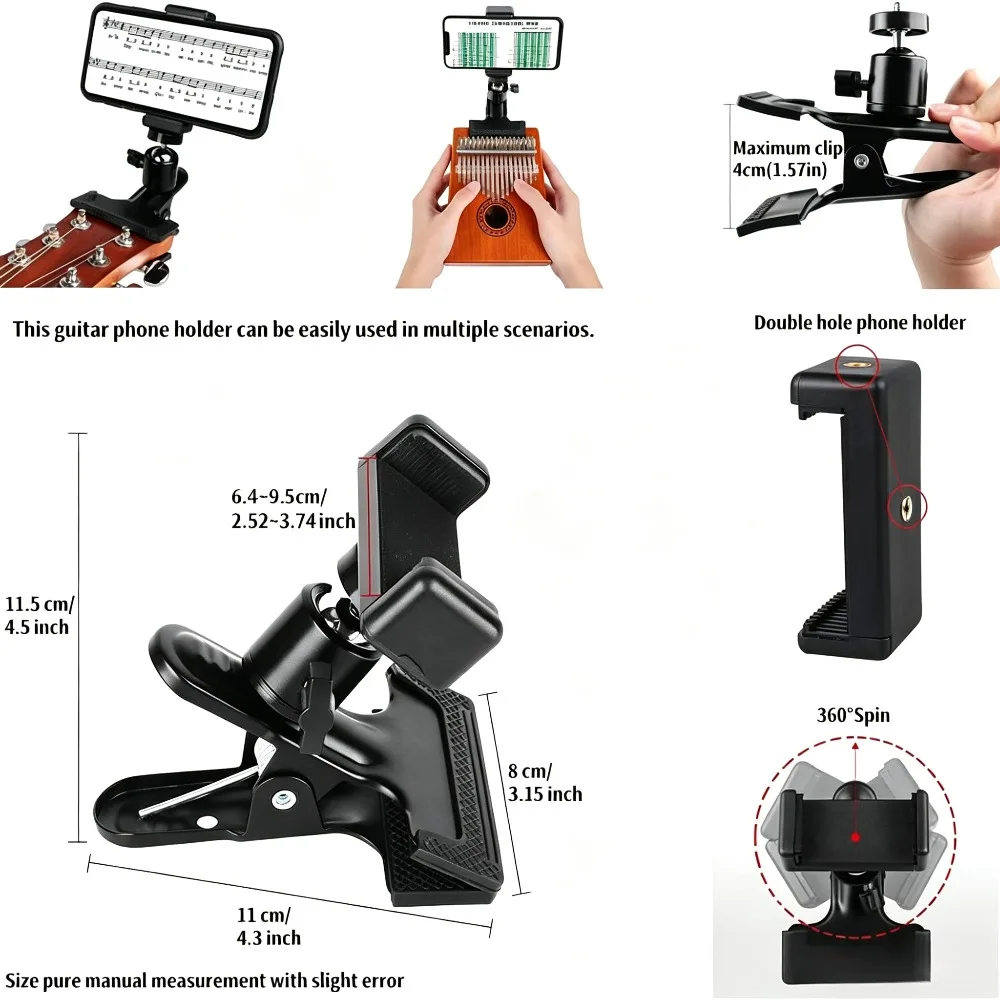 Miwayer Guitar Head Clip Mobile Phone Holder Live Broadcast Bracket Stand Tripod Clip Head For Mobile Phones, Action Cameras