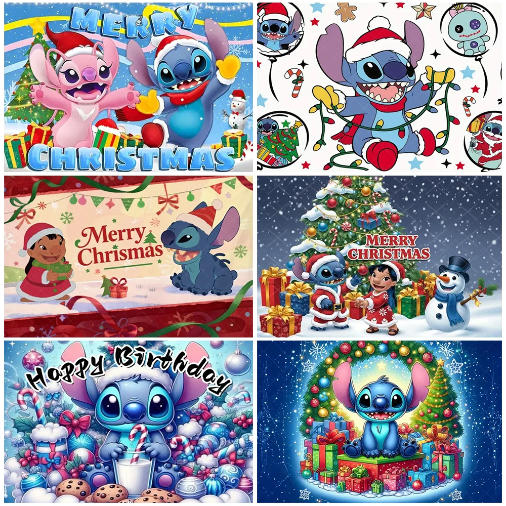 

Disney Lilo&Stitch Photography Backdrop Children's Birthday Party Decorations Baby Shower Supplies Merry Christmas Background