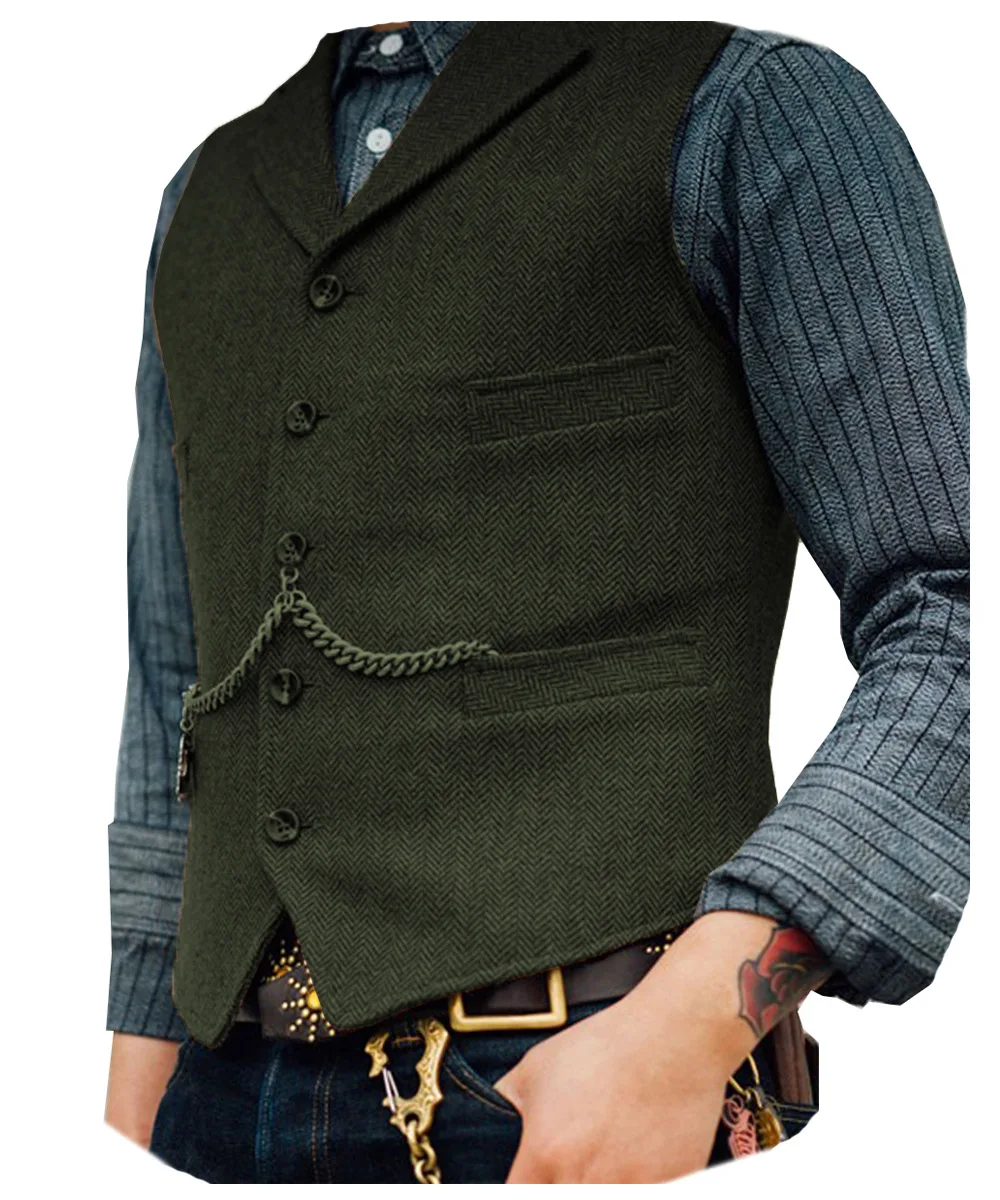 Business Waistcoat Jacket Casual Slim Fit Gilet Homme Vests for Groosmen Man Wedding Men\'s Suit Vest Brown Wedding Wool Tweed