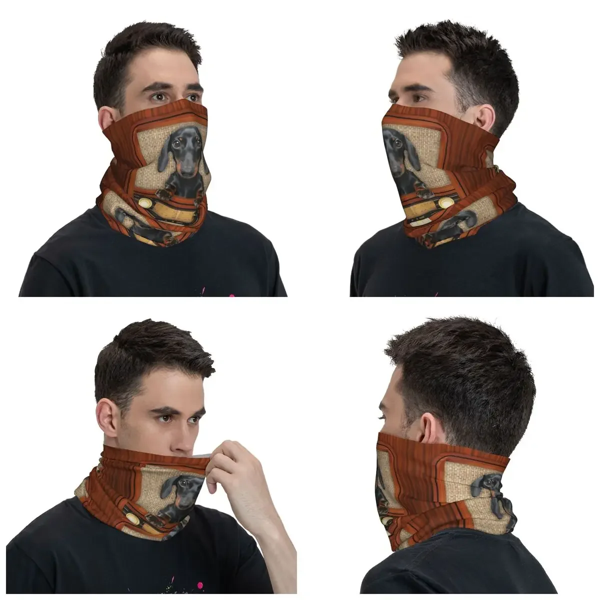 Dachshund Dog On Radio Bandana Neck Gaiter Windproof Face Scarf Cover Men Women Badger Wiener Sausage Headwear Tube Balaclava