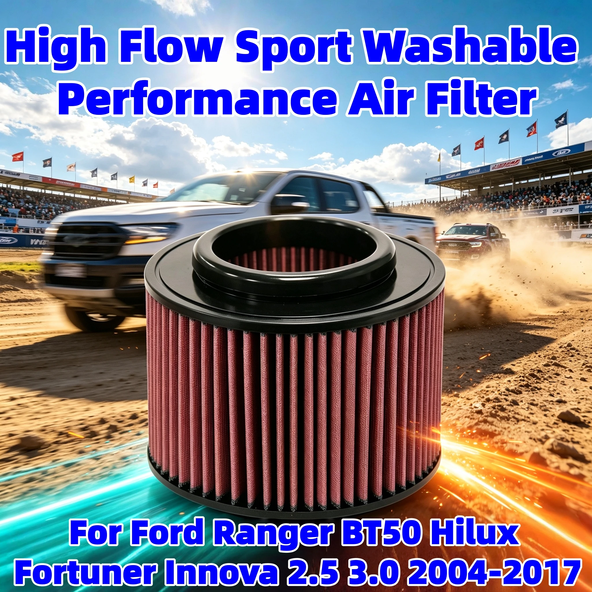 High Flow Sport Washable Performance Air Filter For Ford Ranger BT50 Hilux Fortuner Innova 2.5 3.0 2004-2017 17801-0C010 E-2296