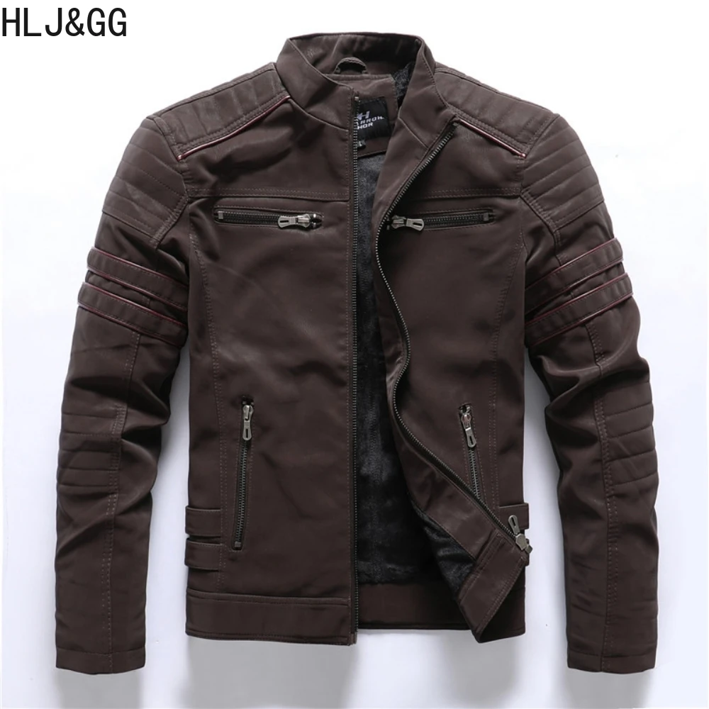 

HLJ&GG Winter Vintage Men Leather Jacket Casual Motorcycle PU Coat Faux Leather Jackets Mens Clothing Streetwear New Arrivals