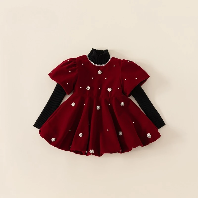 Children Performance Dress Kids Dresses for Girls Kids Clothes فساتين الأطفال Children Dress Pearl Red Dress Princess Dresses