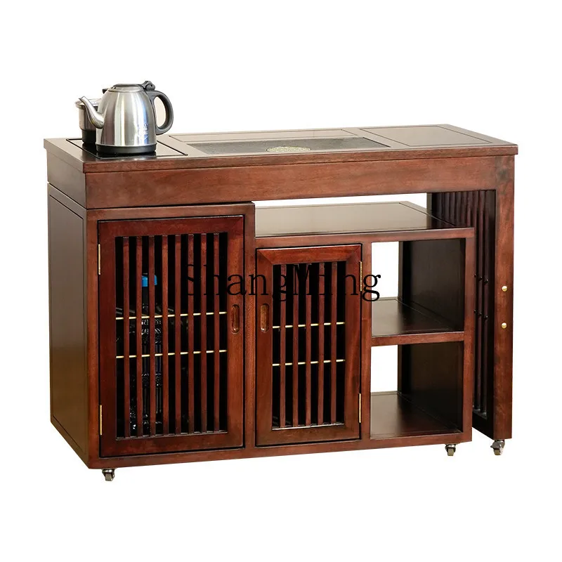 

CL all solid wood movable tea cart rotating multi-style tea table living room balcony office tea table
