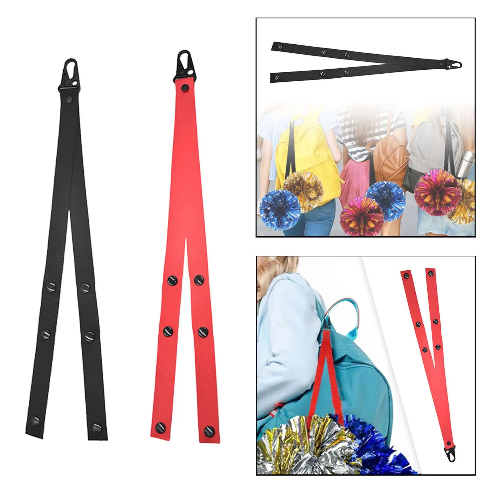 Cheerleading Poms Holder Strap for Backpack Webbing Snap Lock Carabiner Hanging Accessory Secure Fit