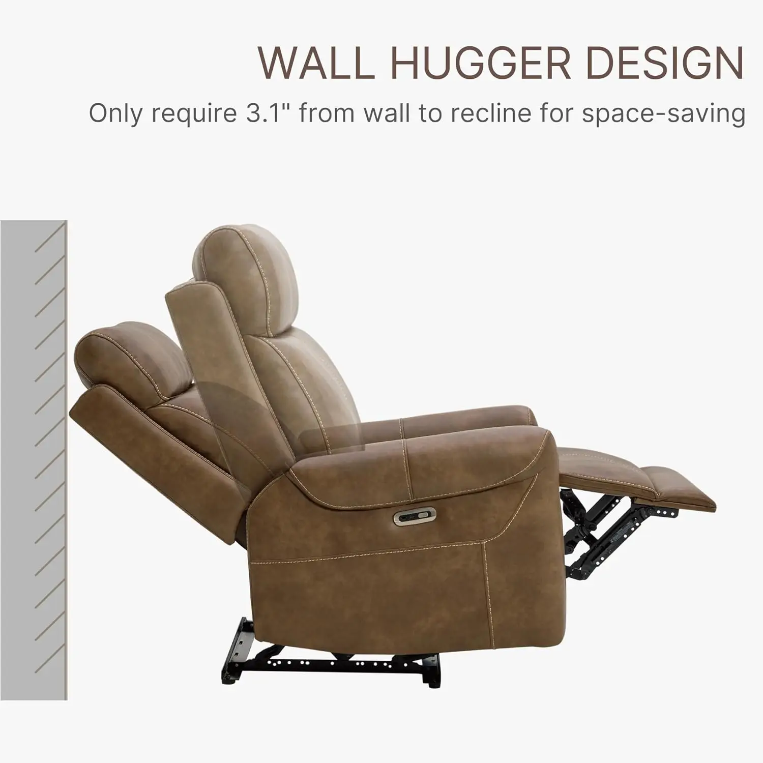 Power Recliner Chair Wall Hugger Sofa with USB Charging Ports Electric Reclining RV Furniture for Living Room