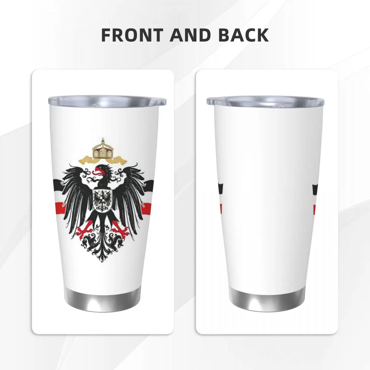 German Empire Flag Imperial Eagle Insulated Tumbler with Straws Lid Stainless Steel Thermal Mug Portable Thermos Bottle Cup 20oz