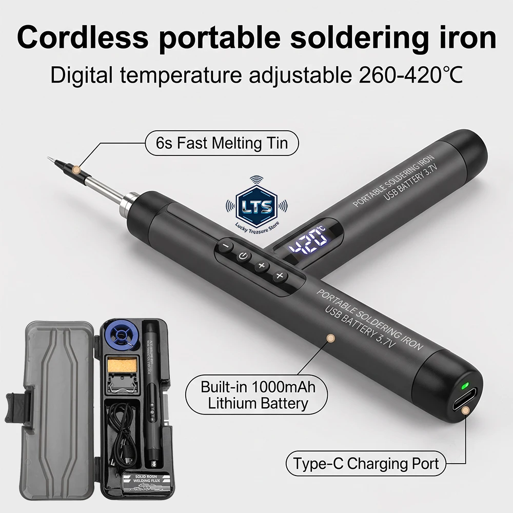 USB digital display soldering iron Type C interface mini soldering iron set 260-420 ℃ five temperature switching