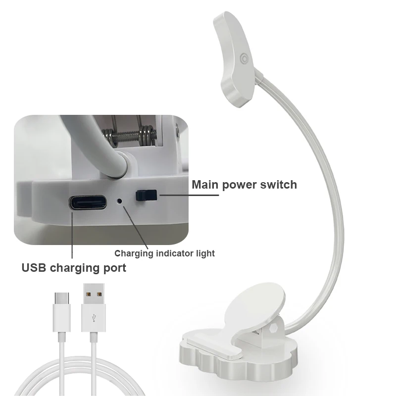 Imagem -04 - Mini Luz de Leitura com Clip Lâmpada de Mesa Flexível Recarregável Via Usb Luz Noturna para Leitura e Estudos no Quarto Proteção para os Olhos Luz Ajustável