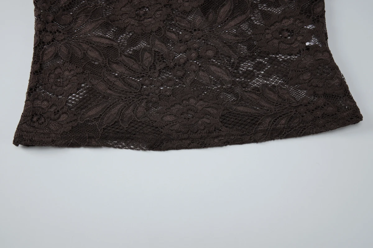 Hugcitar Modisches V-Ausschnitt Einfarbiges Kurzarm-Patchwork-Spitzen-Oberteil Sexy Loses Crop-T-Shirt Transparentes Sommer-Damen-T-Shirt für Party und Nachtclub – Detail 7