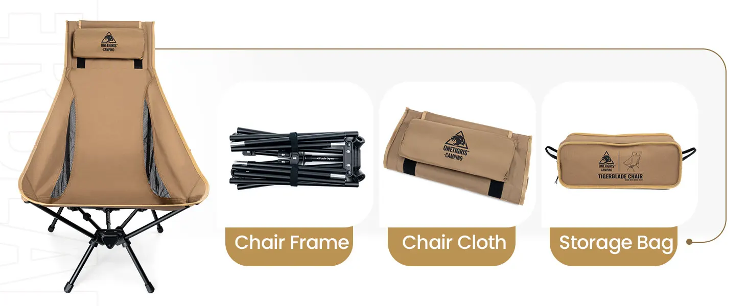 OneTigris Tigerblade Klappbarer Campingstuhl 330LB Übergroßer Tragbarer Outdoor-Stuhl zum Angeln, Wandern, Backpacking, Garten- und Picknickgebrauch – Detail 6