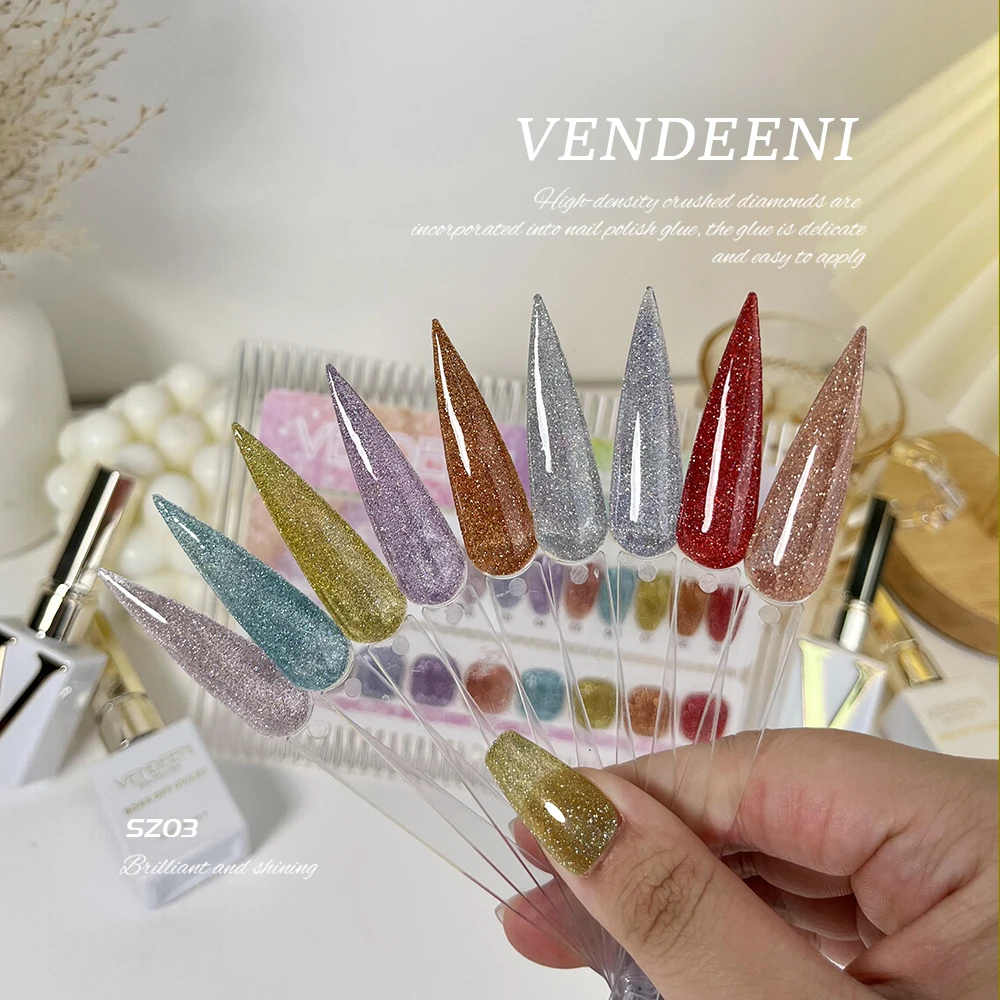 Vendeeni 9 Colors/set Rainbow Glitter Broken Diamond Gel Nail Polish Soak Off UV LED Neon Sparkling Nail Art Manicure Varnish