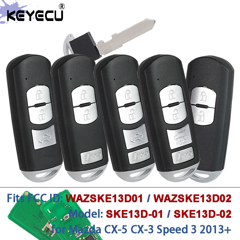 KEYECU Model: SKE13D-01 / SKE13D-02 WAZSKE13D02 315MHz ID49 Chip Smart Remote Car Key Fob for Mazda CX-5 CX-3 Speed 3