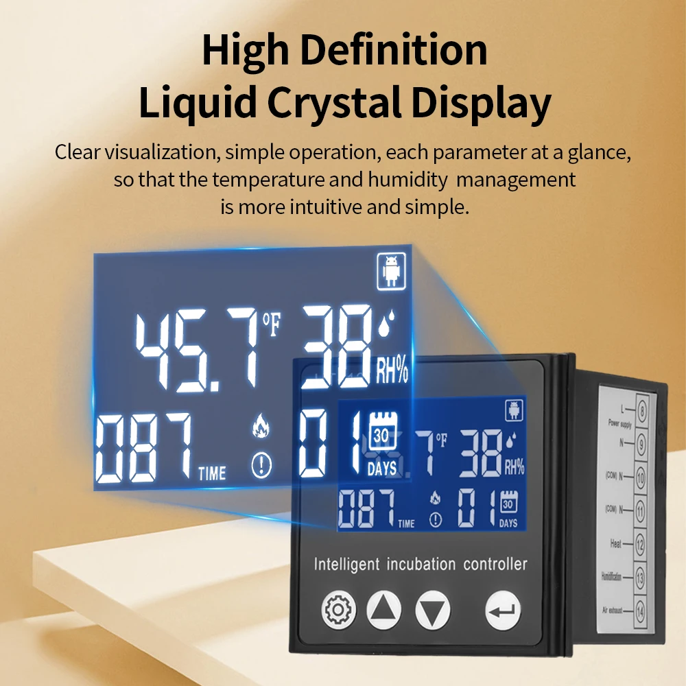 Slimme LCD-eierincubator - Automatische eierdraaier, temperatuur- en vochtigheidsregeling voor kip/eend/gans/duifeneieren, verwarming en bevochtiging