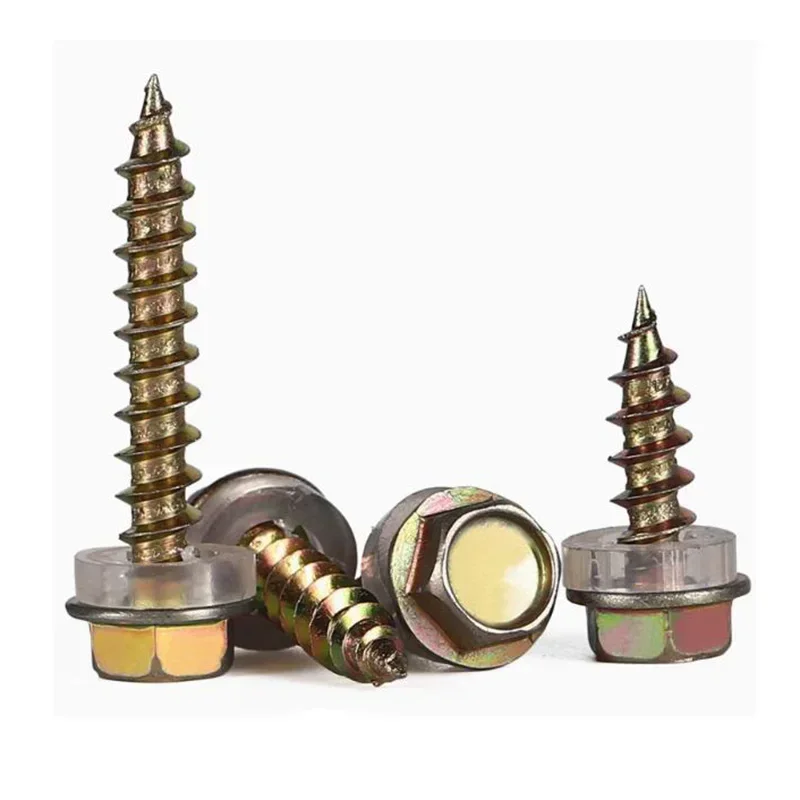 Tornillo autorroscante de cabeza de brida hexagonal externa de acero galvanizado con junta de arandela de PVC M5 M6