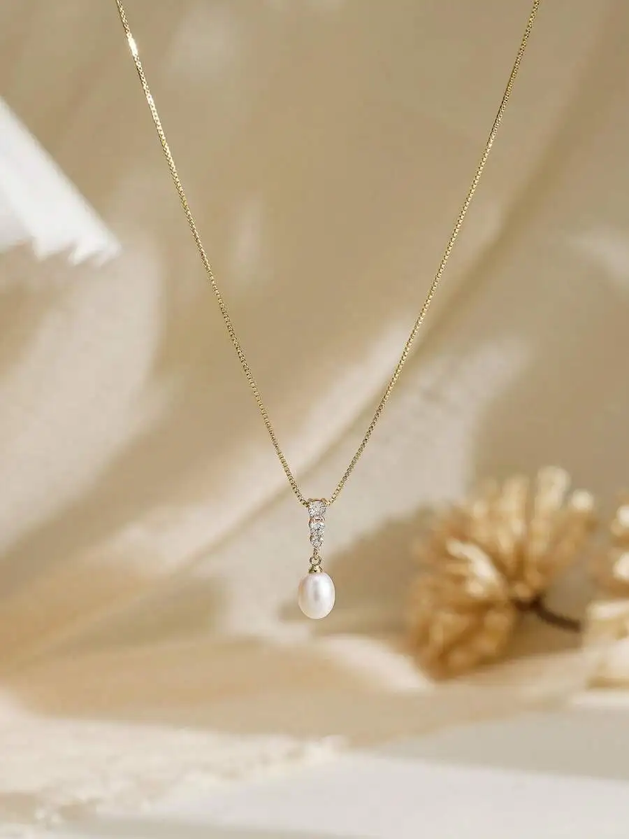 

Elegant Pearl Pendant Necklace With Crystal Accents, Bridal Wedding Jewelry For Women