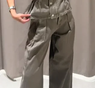 Denim High Neck Vest Mid Rise Wide Leg Dart Jeans Set Women's Sleeveless Elastic Waistband Snap Button Top Suit Chic Street Wear
