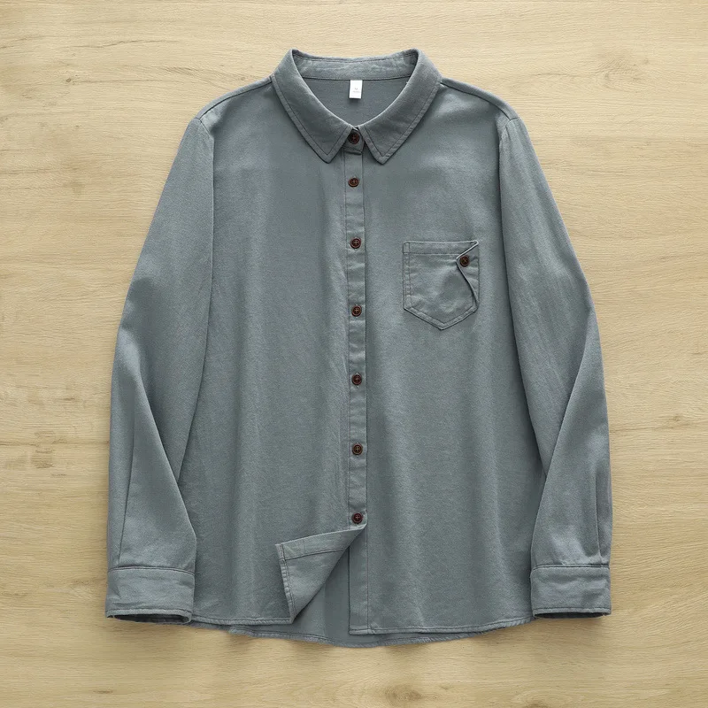 قميص جديد بأكمام طويلة من القطن لخريف 2025 ، جيب غير منتظم للنساء بطية صدر السترة ، بلوزة فضفاضة غير رسمية على الموضة لفتاة موري T59851CC #3