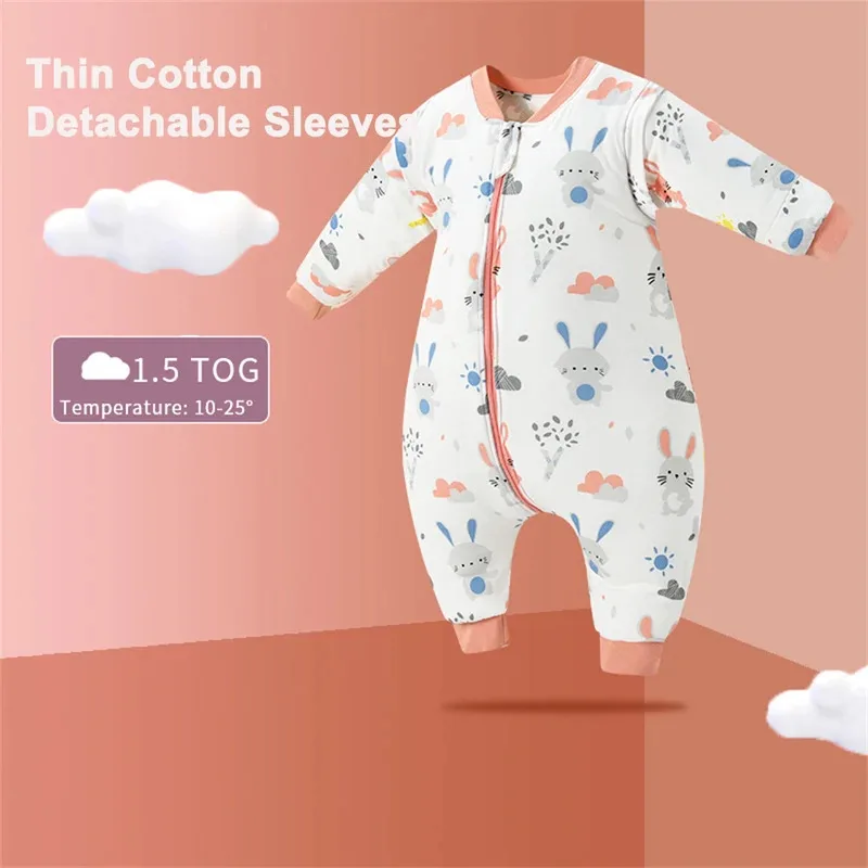 بيجامة قطنية سميكة بأكمام قابلة للفصل للجنسين للأطفال الصغار والأولاد والبنات للخريف والشتاء بأرجل مقسمة معطف نوم للأطفال