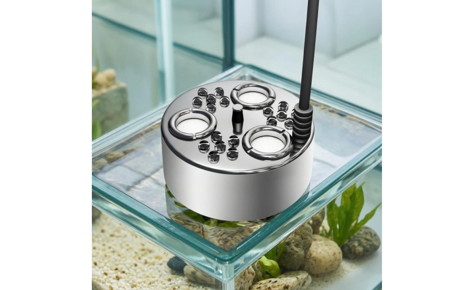 3-Head Pond Fogger Corrosion-Resistant Mist Maker with LED Lights High-Frequency Fogger Compact Humidifier Long-Lasting
