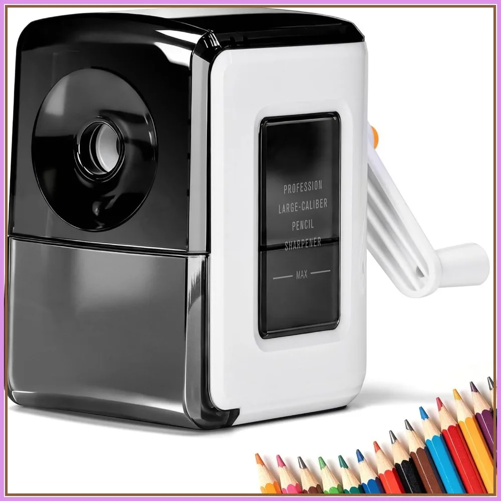 

Manual Pencil Sharpener Hand Crank, Adjustable 3 Grades Thickness for Artists Students Office (Black/White)