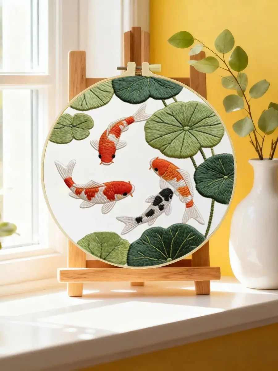 1 Stück 20X20CM/15X15CM 7,87/6,3 Zoll Teich-Stickerei-Starter-Kit DIY-Kit DIY-Stickerei-Set Handarbeiten Malerei – Detail 6