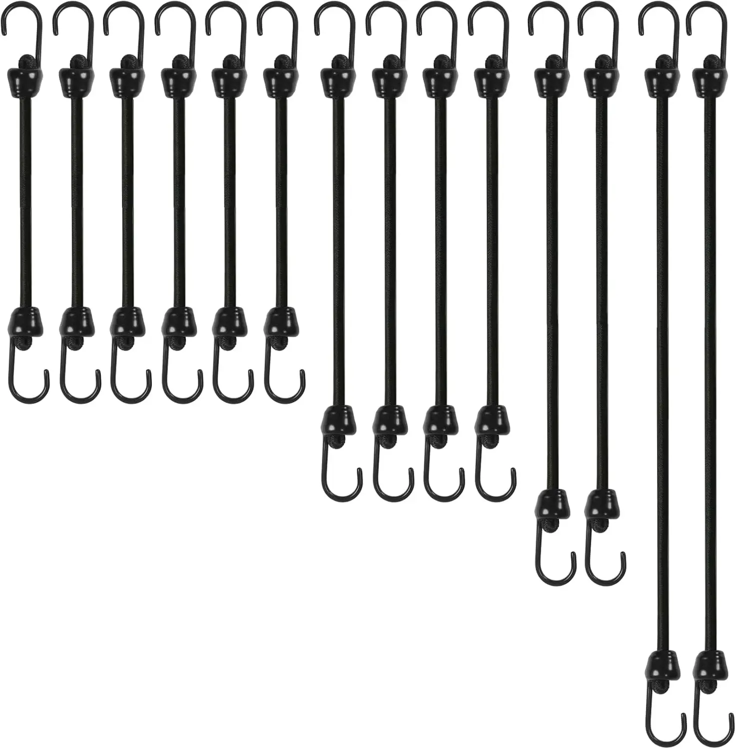 

Bungee Cords with Hooks, 12/18/24/36 inch, 1/4 inch Diameter, Marine Grade Coated Hooks