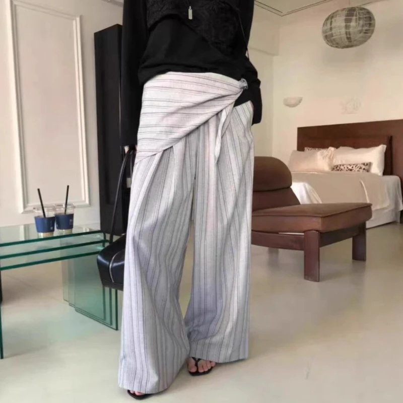 

2026 Seasonal Hot Selling Design Triangle Scarf Fart Curtain Vertical Stripes Personalized Floor Length Pants for Women