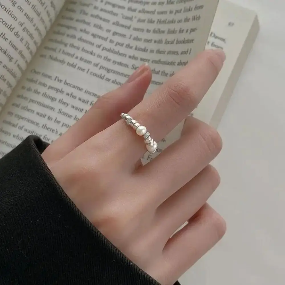 Light Luxury Minimalist Design Rings Irregular Vintage Pearl Finger Rings Korean Copper Personality Rings Daily Wear