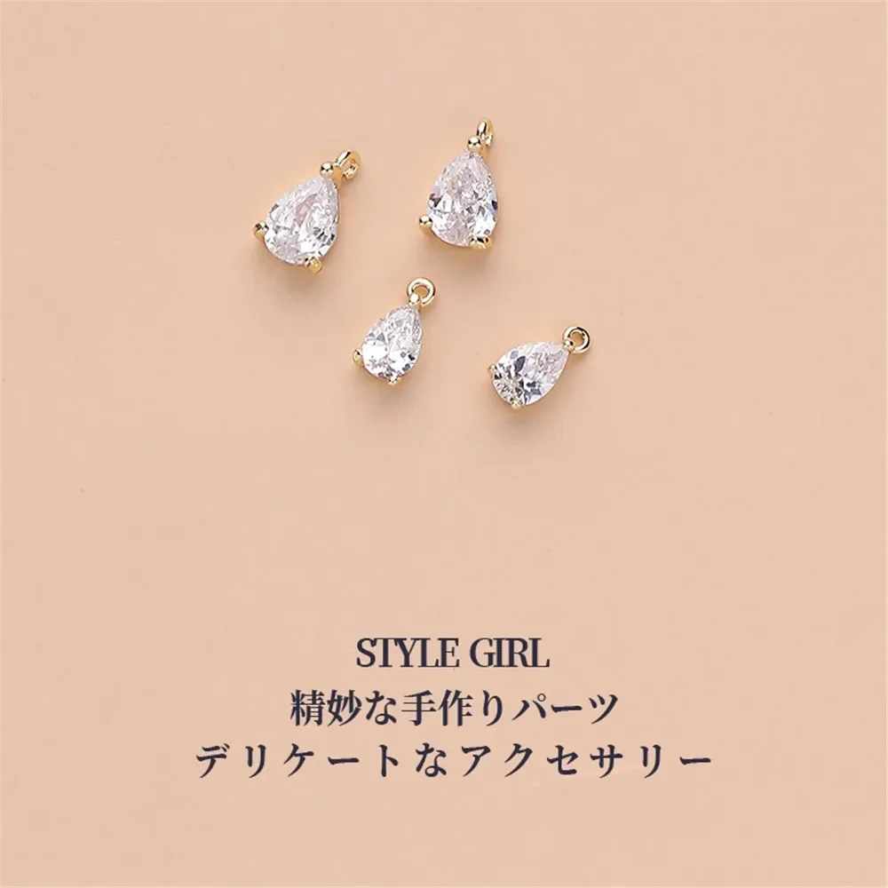 Ciondolo goccia d'acqua con zirconi intarsiati in oro 14 carati Piccolo ciondolo fatto a mano Bracciale fai da te Collana Accessori materiali per gioielli L386