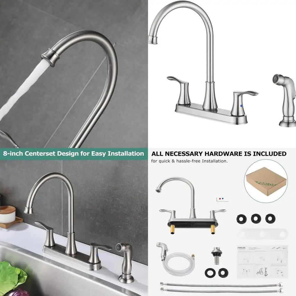 

8 High Arch Kitchen Faucet with Dual Handles, Side Spray, Brushed Nickel, Demeter 14138