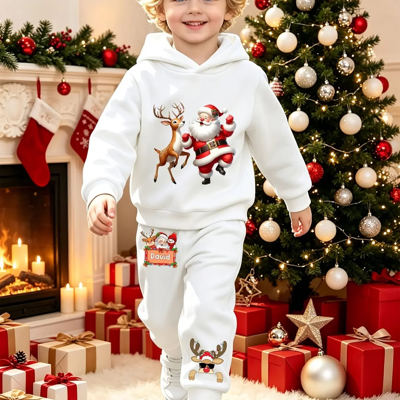 2pcs Boys' Hooded Sweatshirt Set Featuring  Reindeer and a Cool Reindeer on the Long-sleeve Hoodie + Athletic Casual Pants